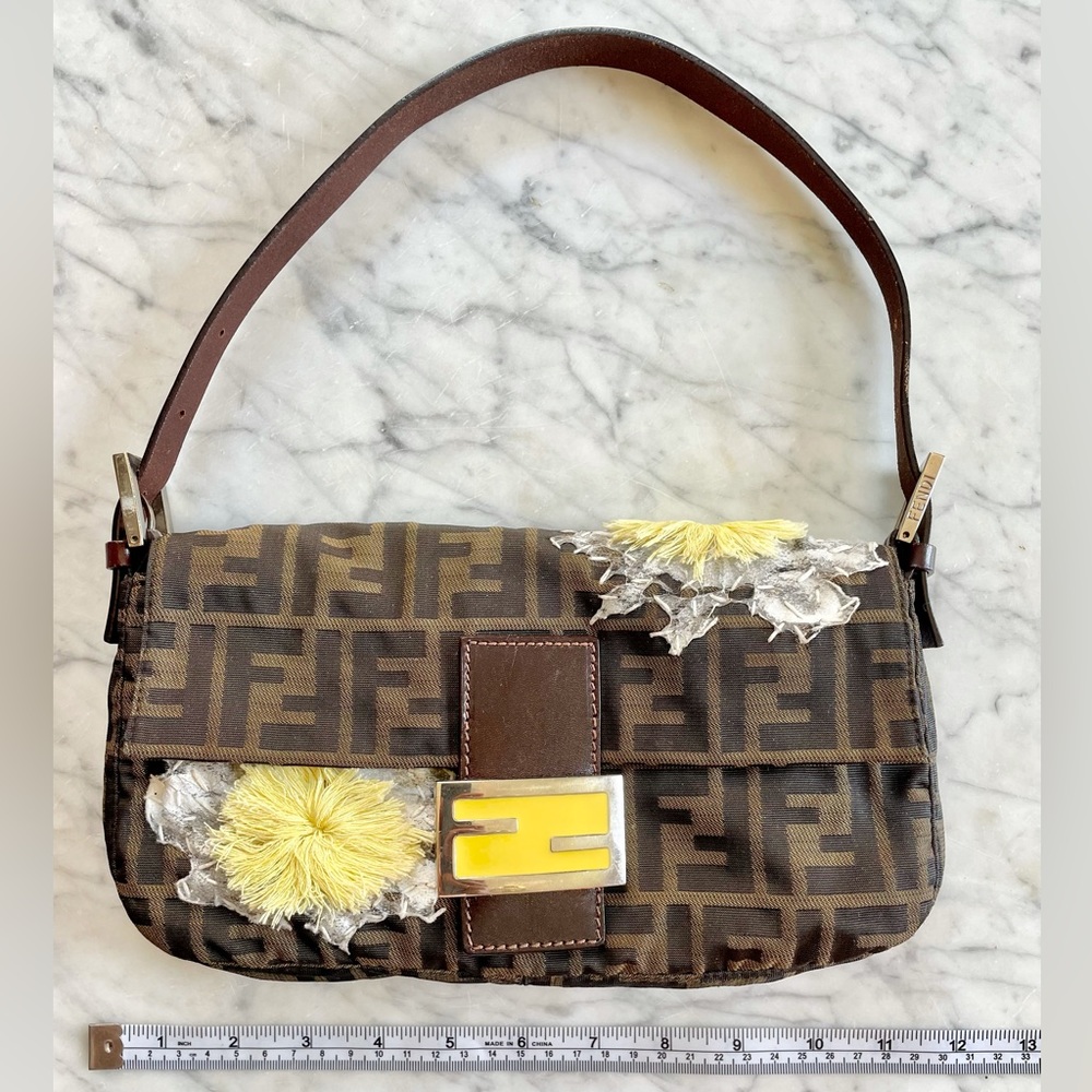 FENDI Zucca Canvas daisy flower embroidery Mamma Baguette
